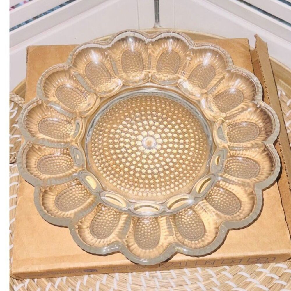 Vintage Indiana Glass Clear Hobnail Deviled Egg Plate 11” Serving Tray Crystal